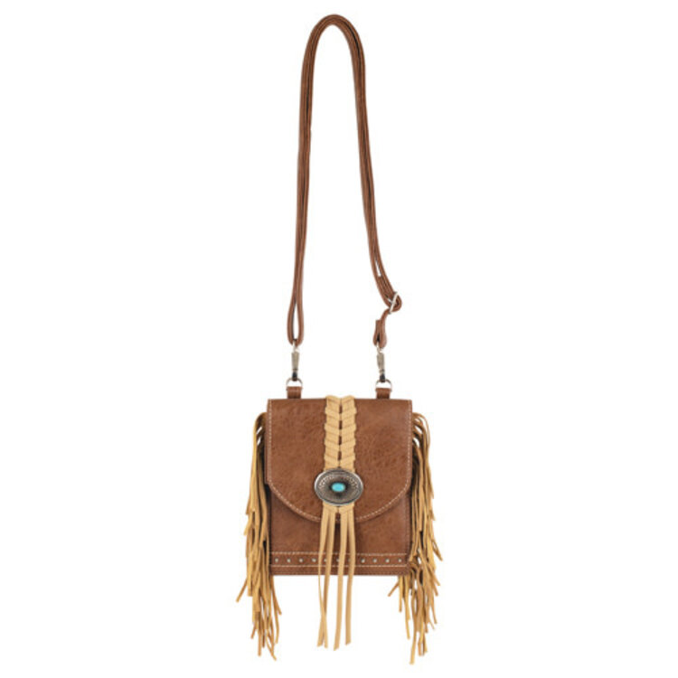 Justin Saddle Pouch Tan w Concho and Fringe