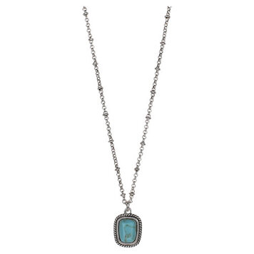 Justin Square Faux Turquoise w Rope Accent Necklace