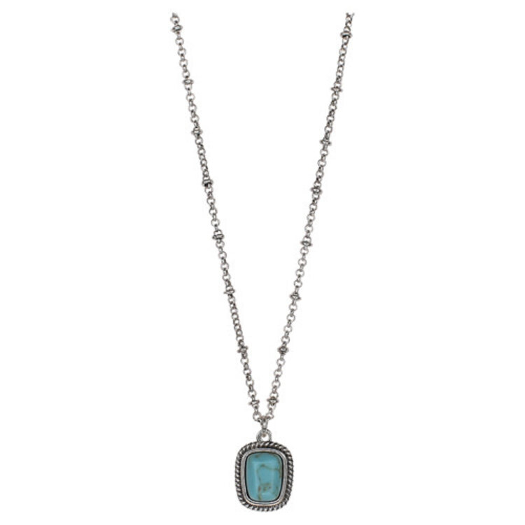 Justin Square Faux Turquoise w Rope Accent Necklace
