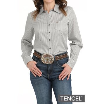 Cinch Tencel Stripe Button Down Grey
