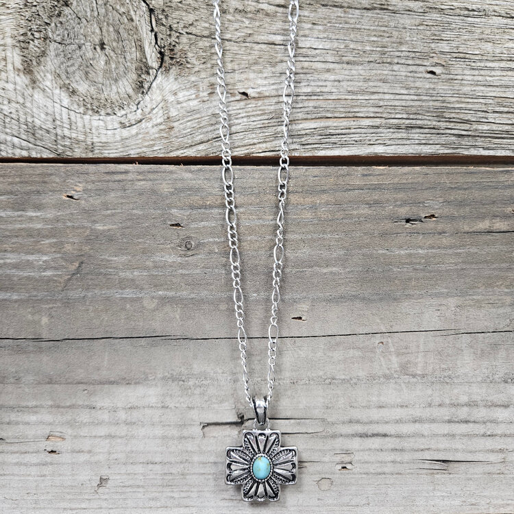 Justin Faux Turquoise w Cross Concho Necklace