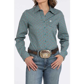 Cinch Geometric Print Button-Down Blue