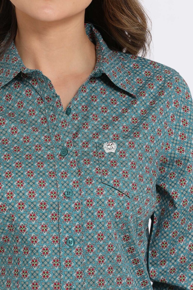 Cinch Geometric Print Button-Down Blue