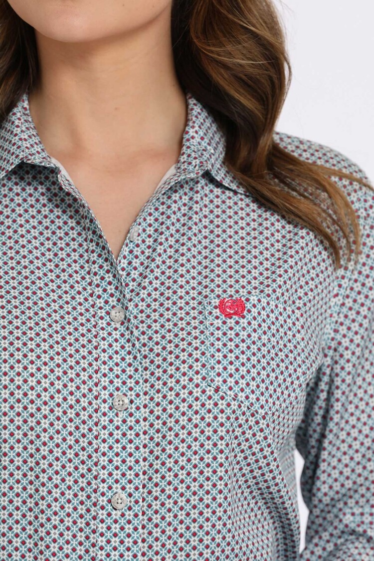 Cinch Arenaflex Medallion Print Button-Down Gray