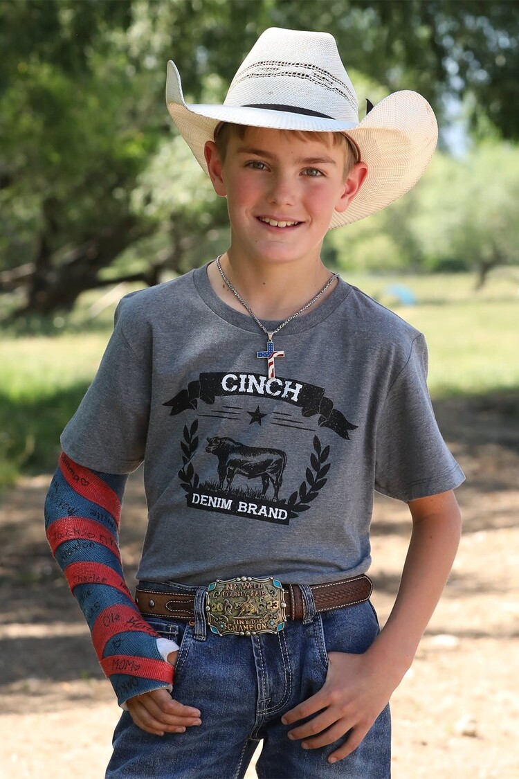 Cinch Youth Denim Brand Tee Gray
