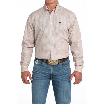 Cinch Basketweave Print Button-Down Pink