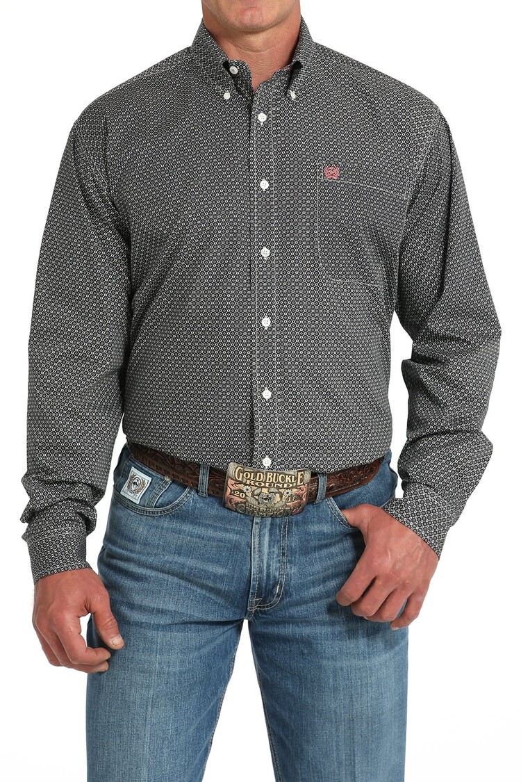 Cinch Geometric Print Button-Down Gray