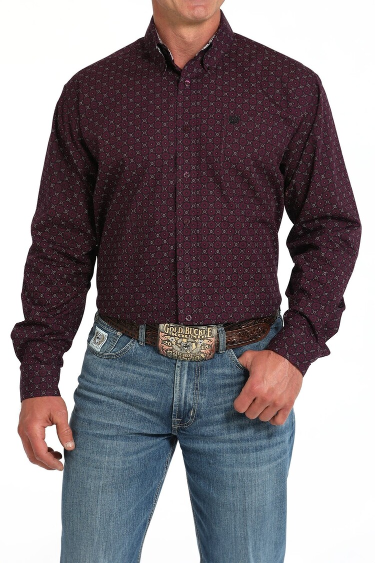Cinch Geometric Print Button-Down Purple