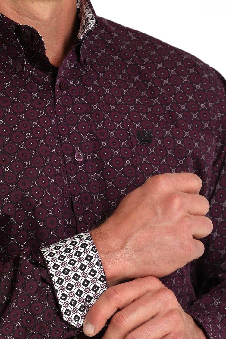 Cinch Geometric Print Button-Down Purple
