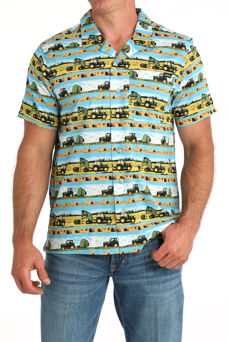 Cinch Hayin' Season Camp Shirt Blue