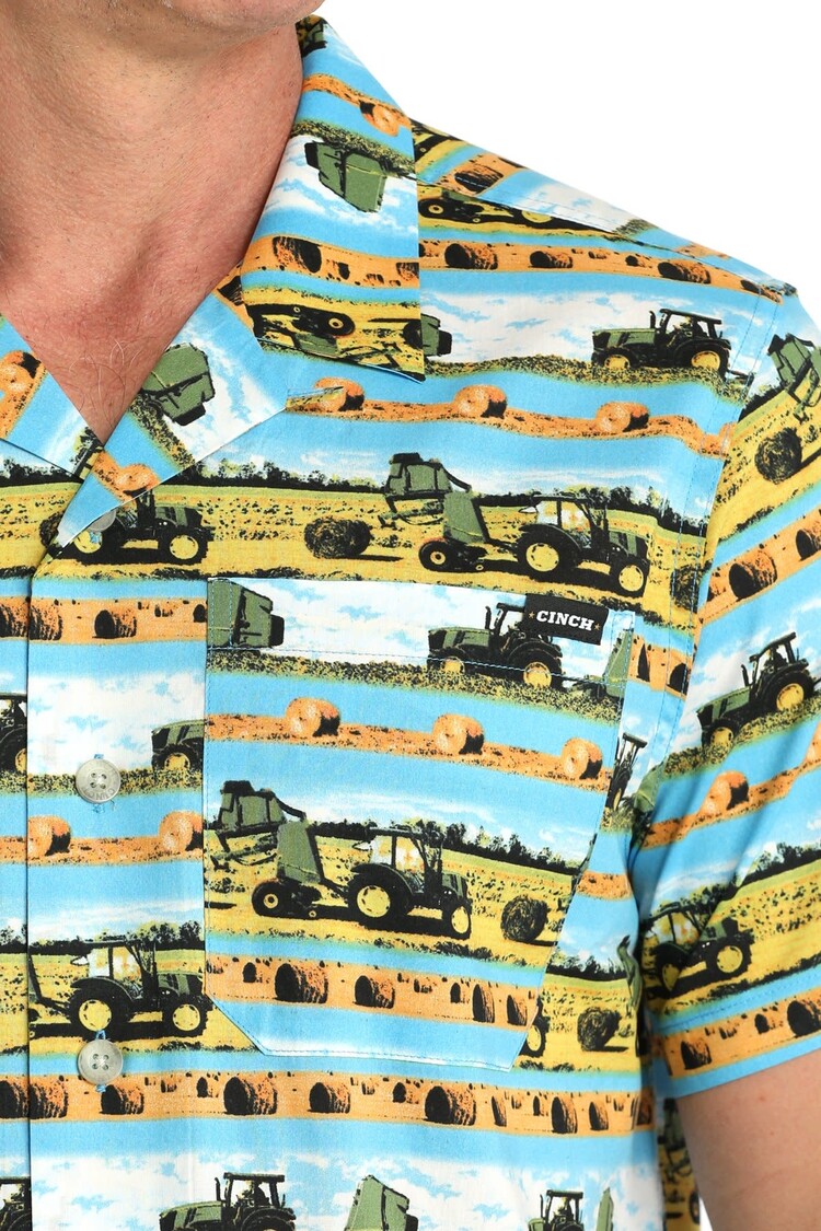 Cinch Hayin' Season Camp Shirt Blue