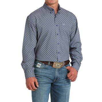 Cinch Medalion Print Button-Down Royal Blue