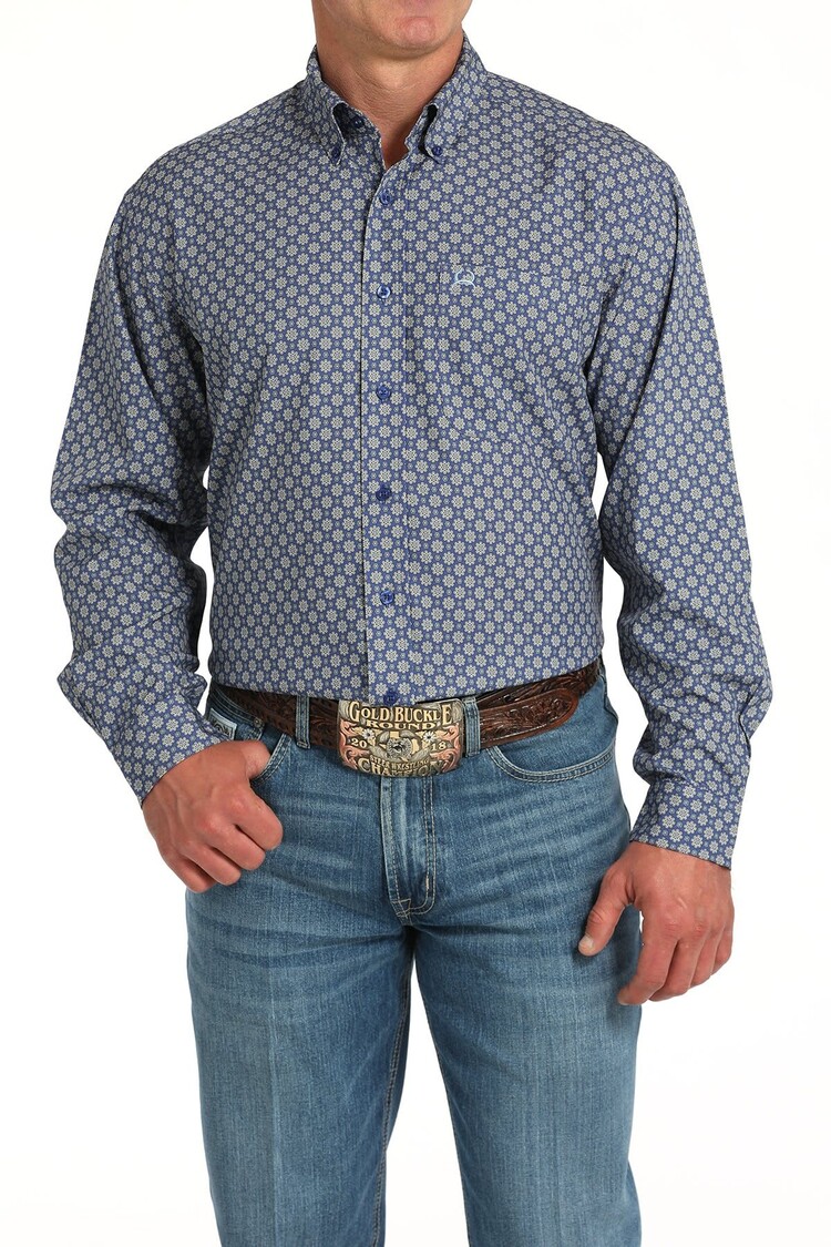 Cinch Medalion Print Button-Down Royal Blue