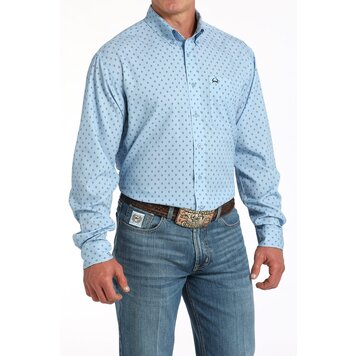 Cinch Diamond Print Button Down Light Blue