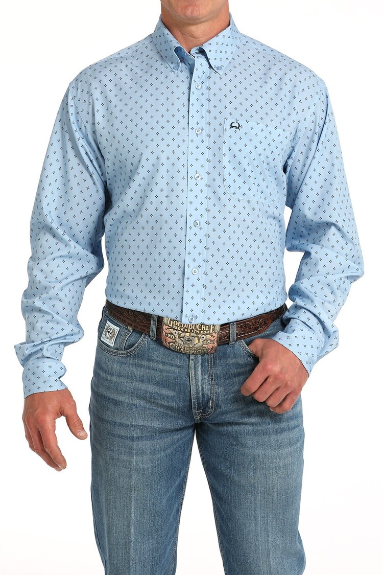 Cinch Diamond Print Button Down Light Blue