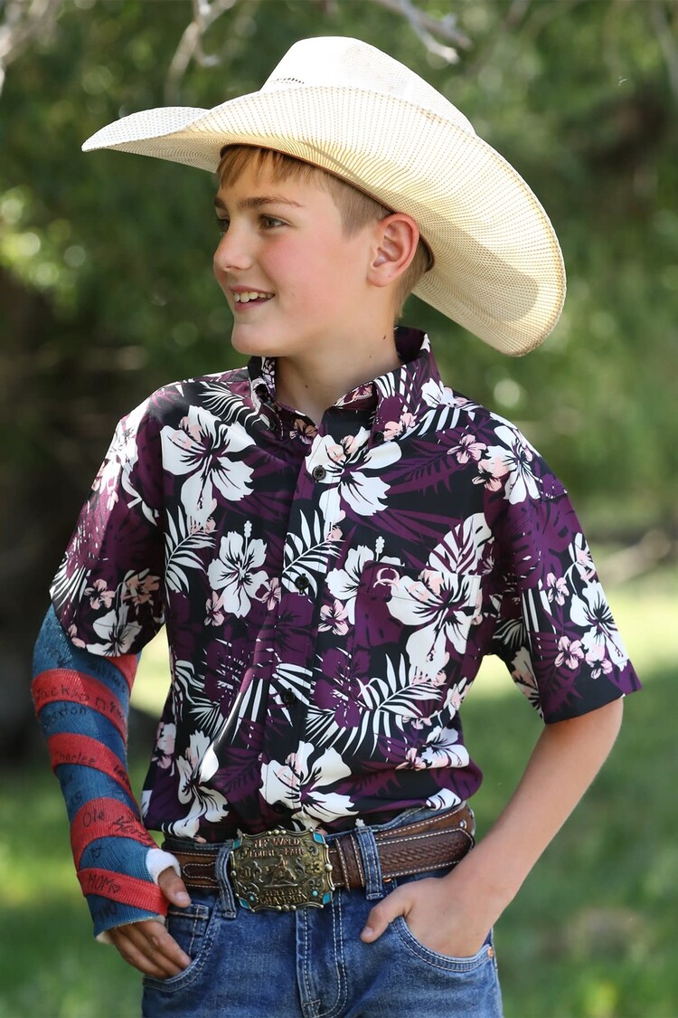 Cinch Youth Hawaiian Print Button-Down Multi