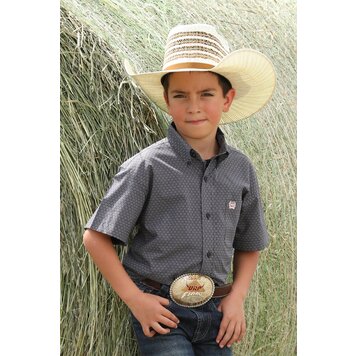 Cinch Youth Geometric Print Button-Down Gray
