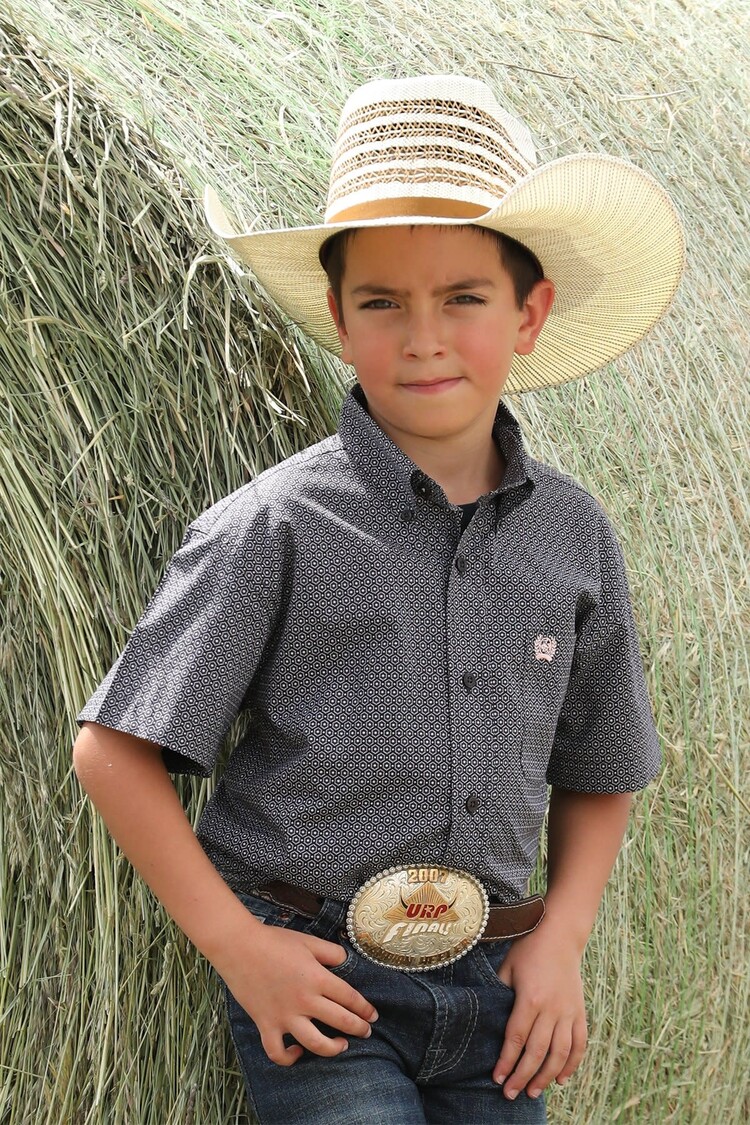 Cinch Youth Geometric Print Button-Down Gray