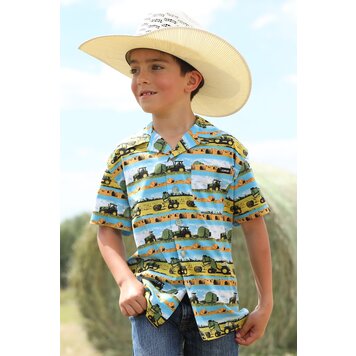 Cinch Youth Hayin' Season Camp Shirt Blue