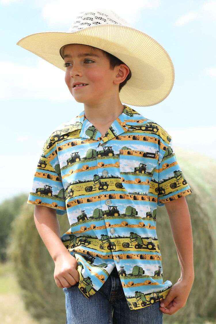 Cinch Youth Hayin' Season Camp Shirt Blue