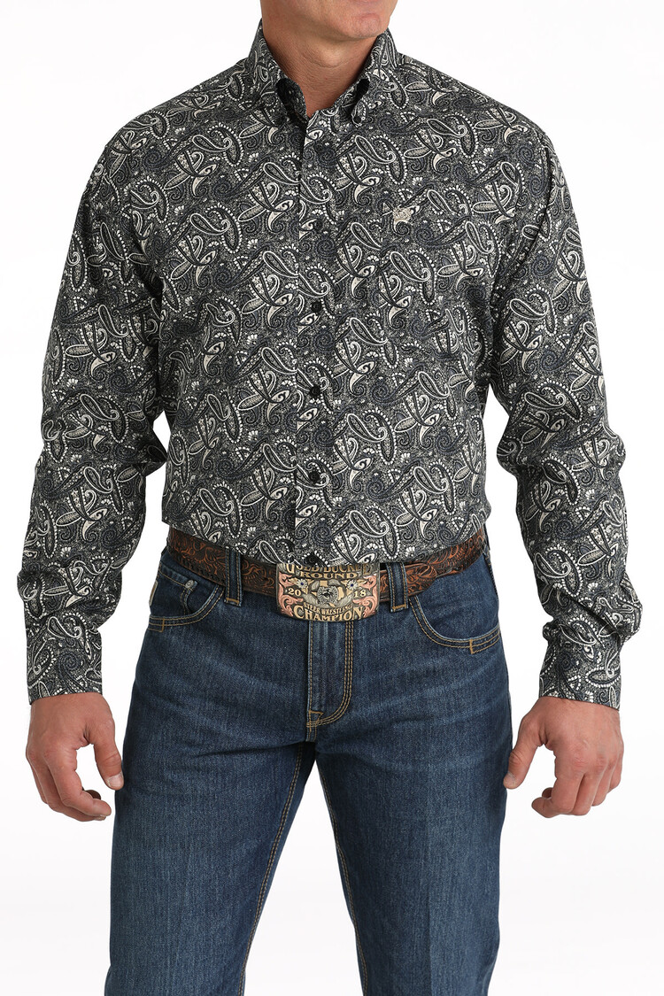 Cinch Paisley Print Button Shirt Black