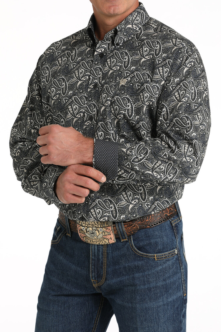 Cinch Paisley Print Button Shirt Black