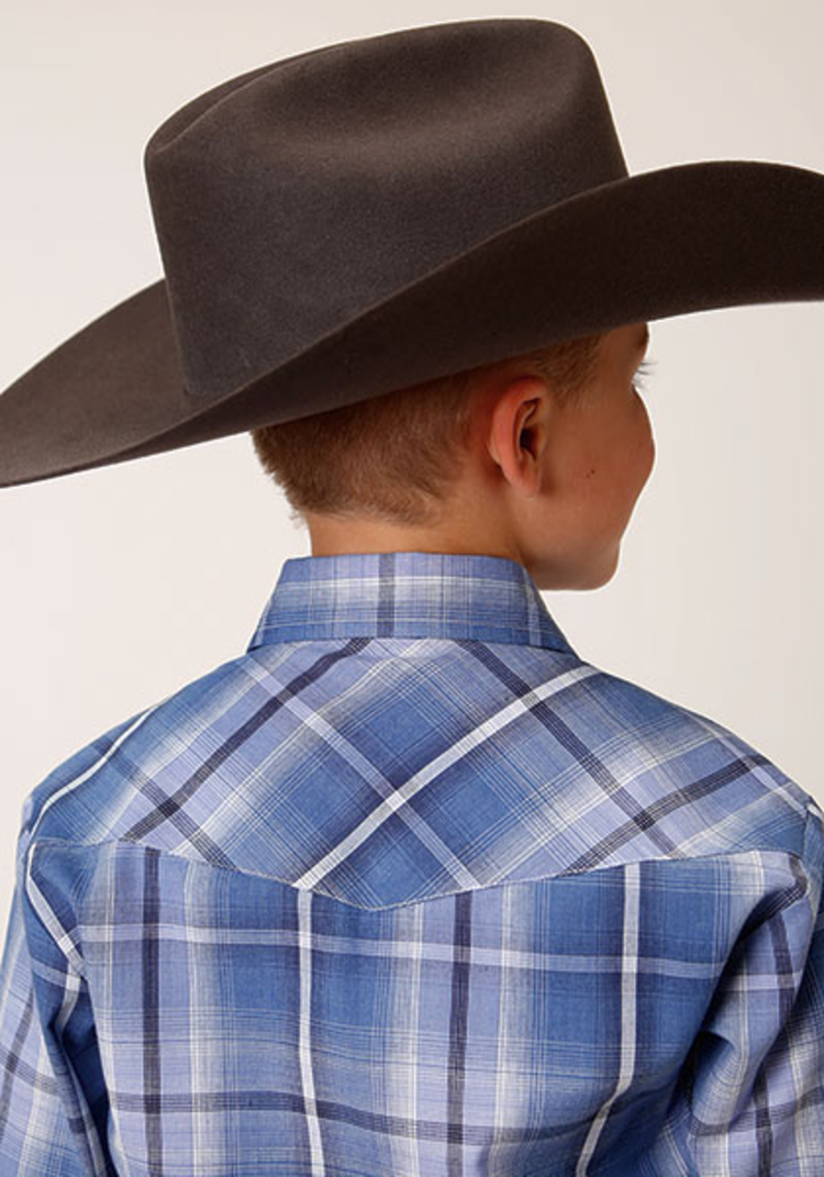 Roper Boy's Plaid Snap Shirt Blue