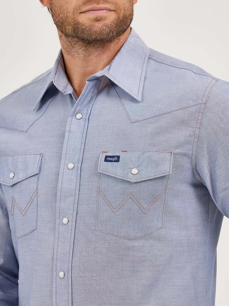 Wrangler Chambray Rigid Denim Snap Workshirt