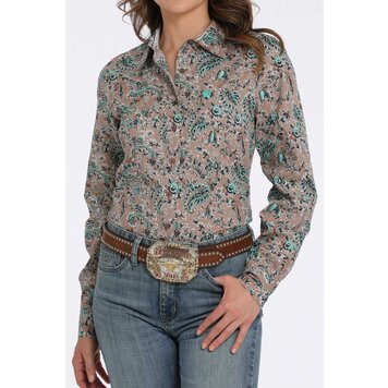 Cinch Floral Print Button-Down Brown