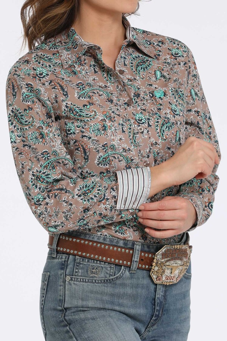 Cinch Floral Print Button-Down Brown