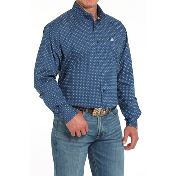 Cinch Geometric Button-Down Royal Blue