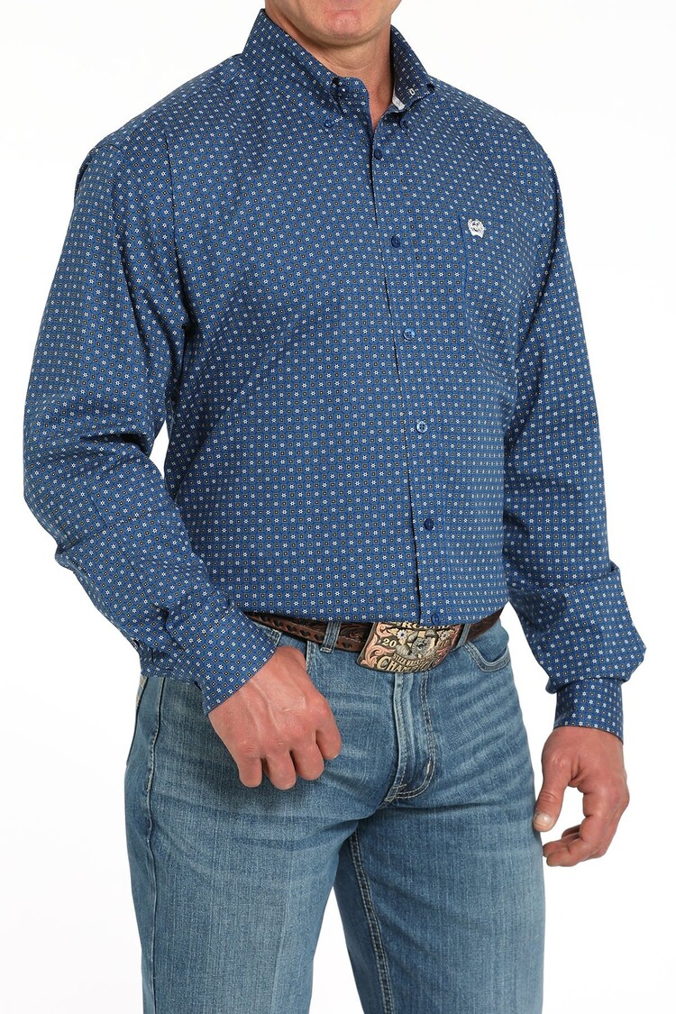 Cinch Geometric Button-Down Royal Blue