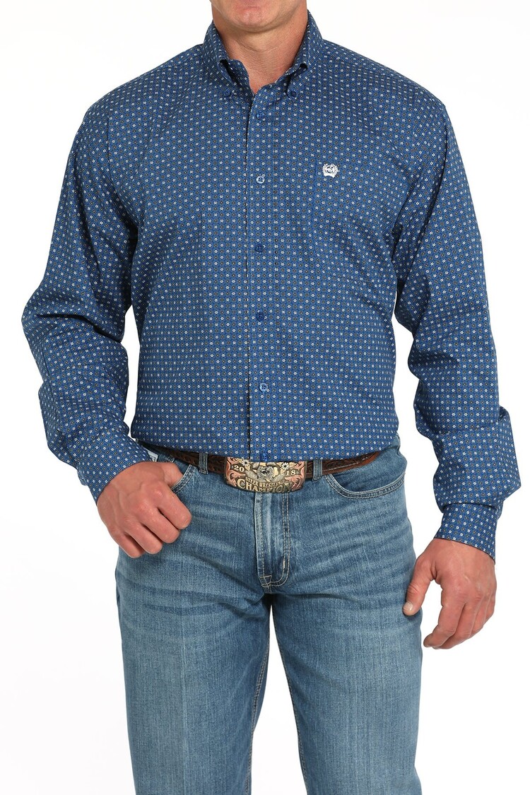 Cinch Geometric Button-Down Royal Blue