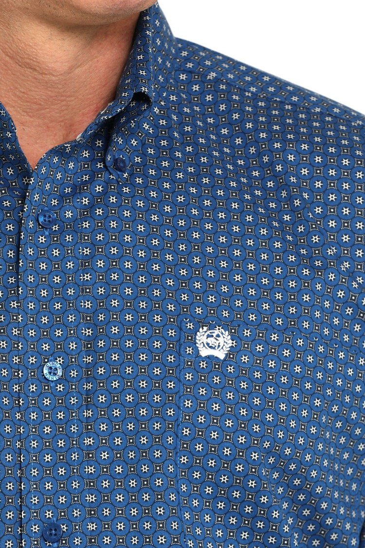 Cinch Geometric Button-Down Royal Blue