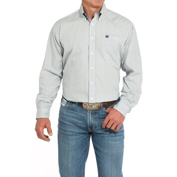 Cinch Geometric Button-Down White Blue