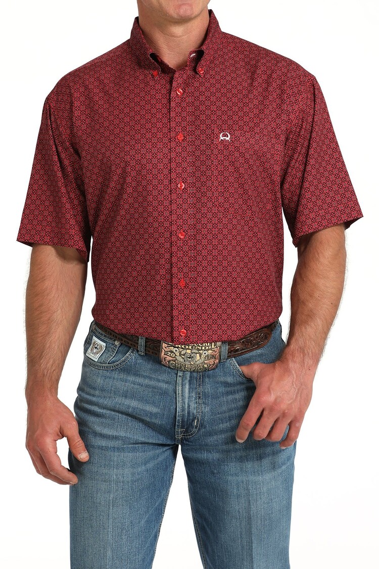 Cinch Geometric Button-Down Red