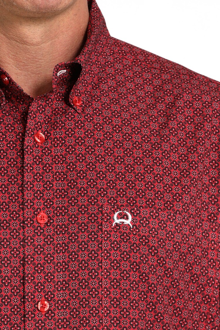 Cinch Geometric Button-Down Red