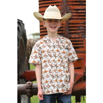 Cinch Youth Bronc-A-Saurus Camp Shirt Cream