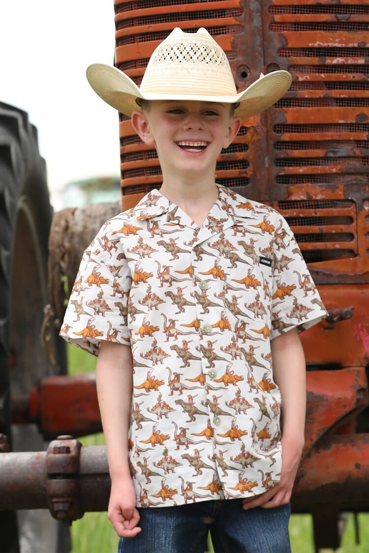 Cinch Youth Bronc-A-Saurus Camp Shirt Cream