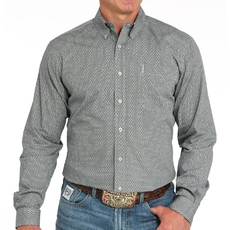 Cinch Modern Fit Geometric Button-Down Grey