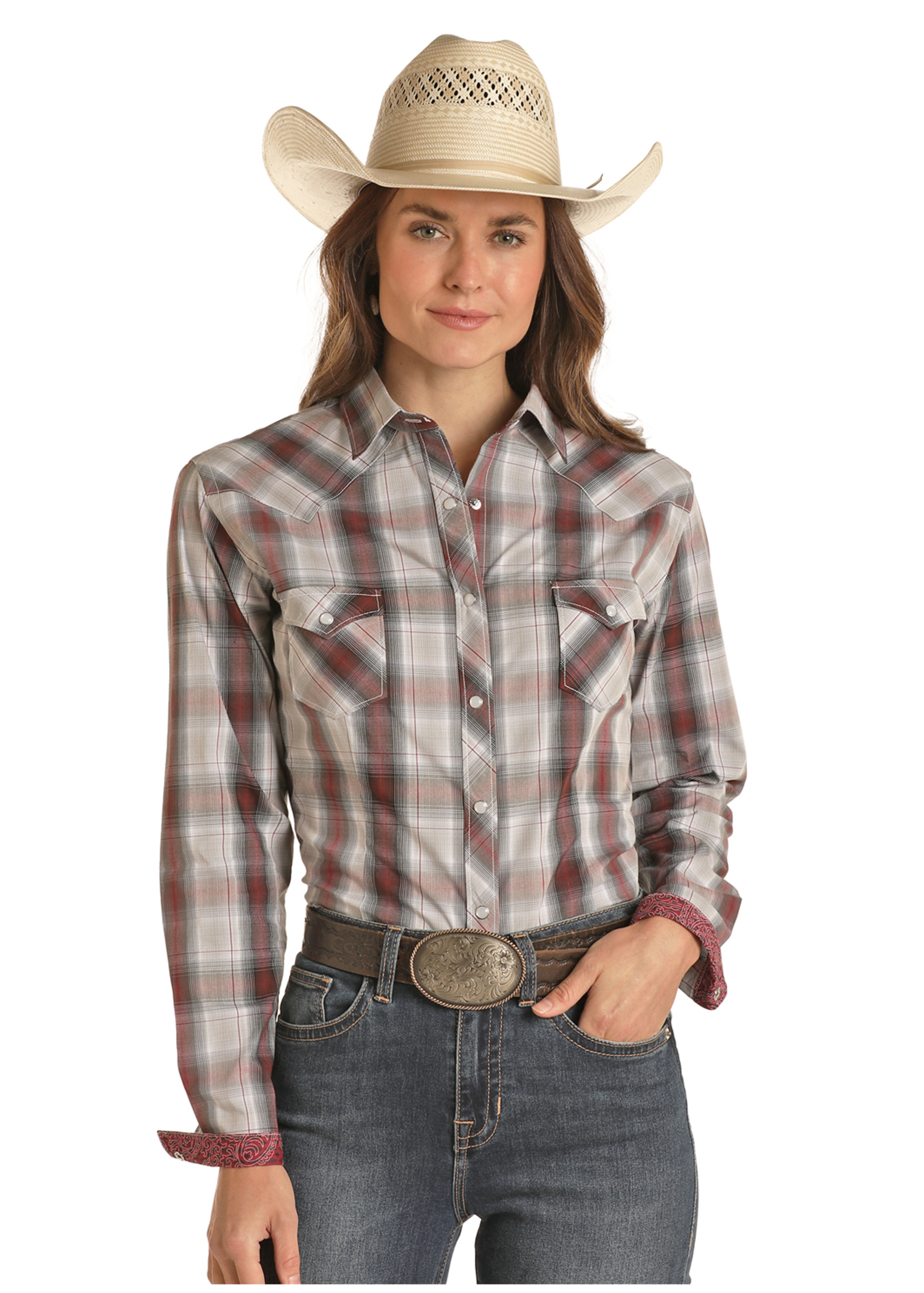 Ladies Tech Snap Shirt Burgundy Frontier Western Shop