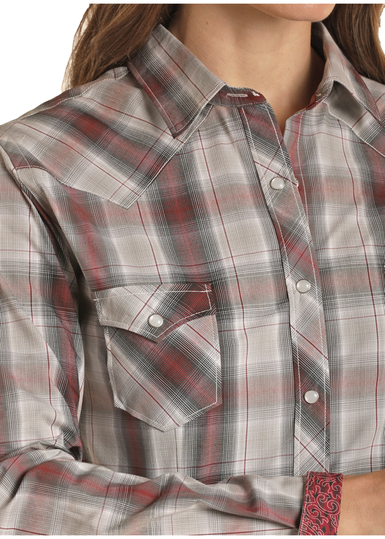 Panhandle Western Wear Ladies Tech Snap Shirt Burgundy