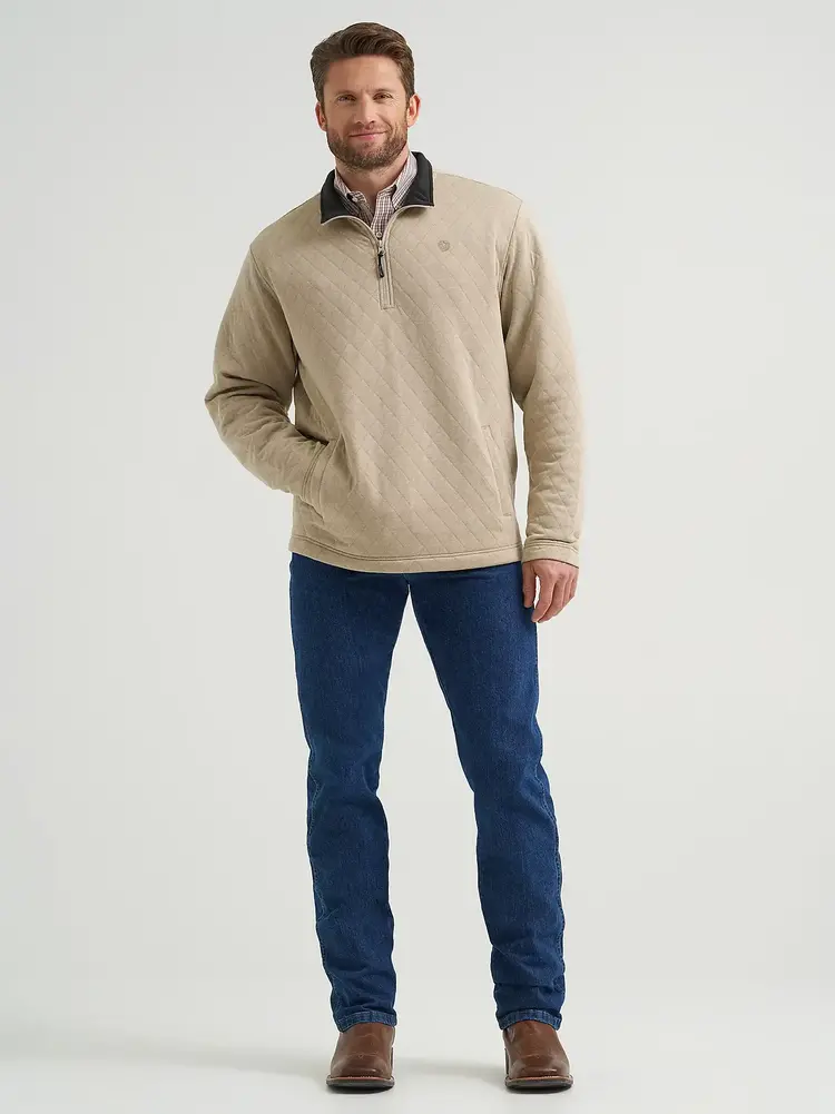 Wrangler George Straight Quarter-Zip Quilted Pullover Tan