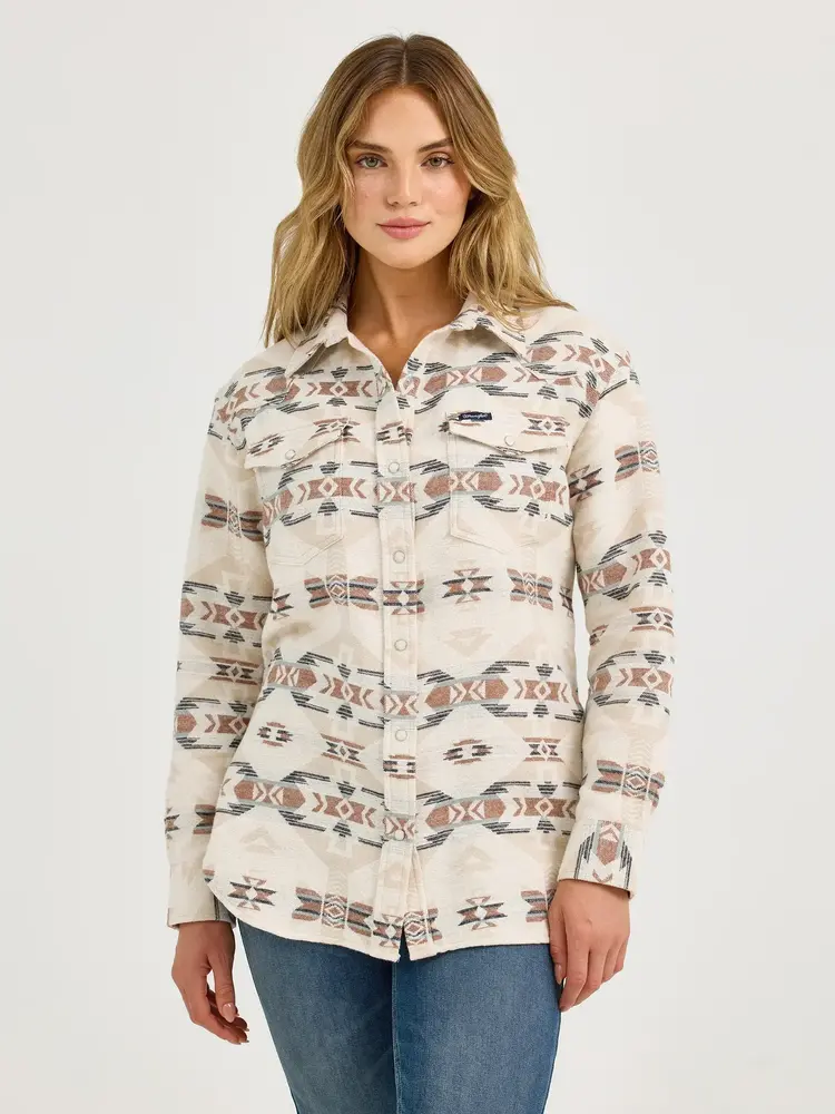 Wrangler Unlined Snap Shacket Cream Aztec