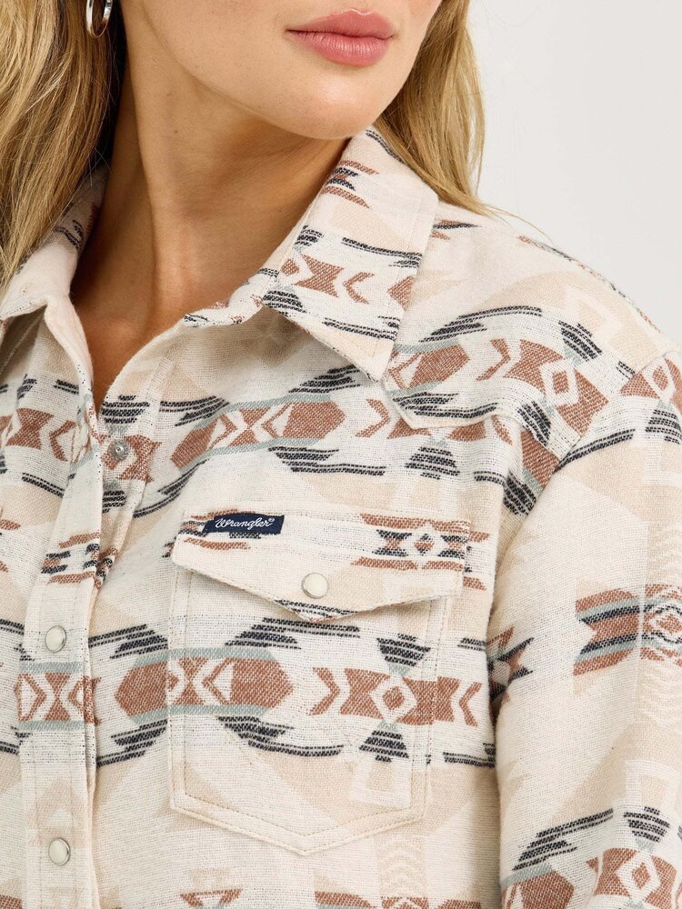 Wrangler Unlined Snap Shacket Cream Aztec