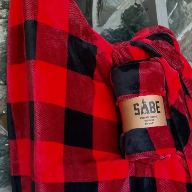 SABE Plaid Red Flannel Fleece Blanket 50 x 60