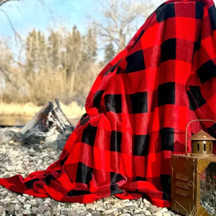 SABE Plaid Red Flannel Fleece Blanket 50 x 60