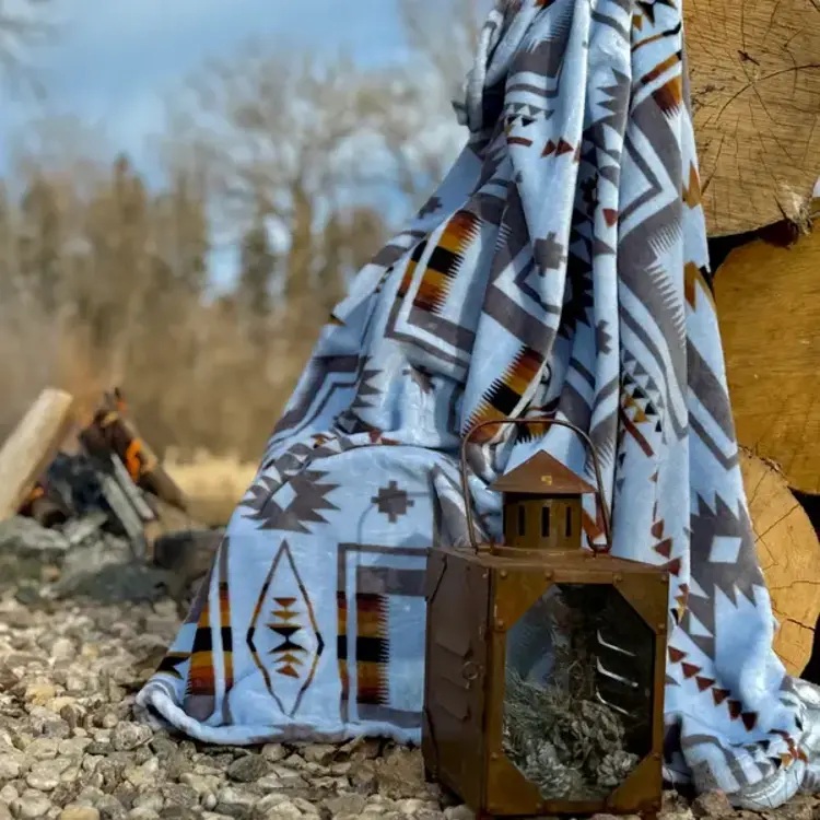 SABE Mayan Grey Flannel Fleece Blanket 50 x 60