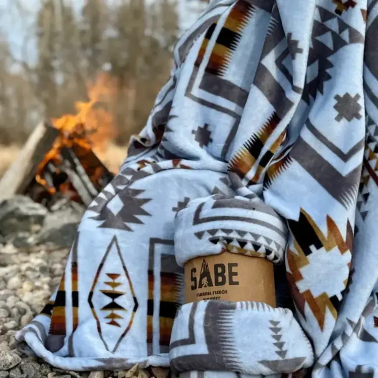 SABE Mayan Grey Flannel Fleece Blanket 50 x 60