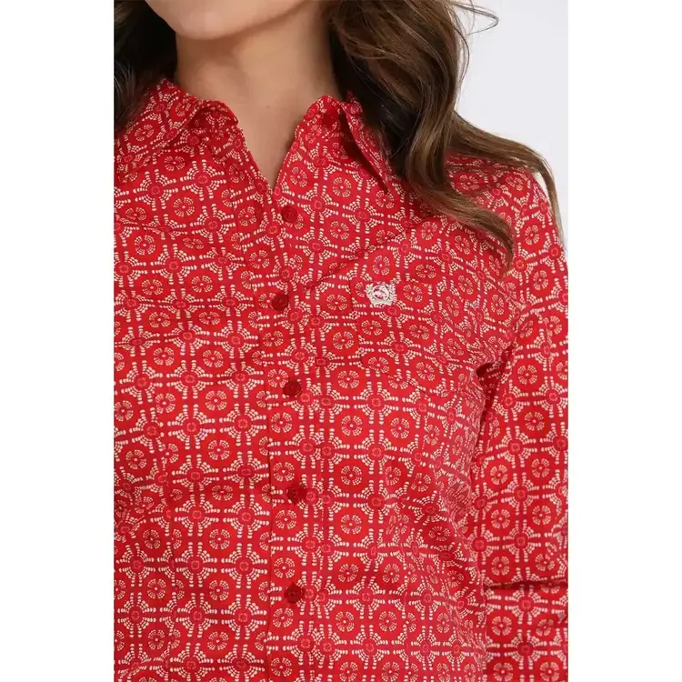 Cinch Stretch Printed Red Button-Down